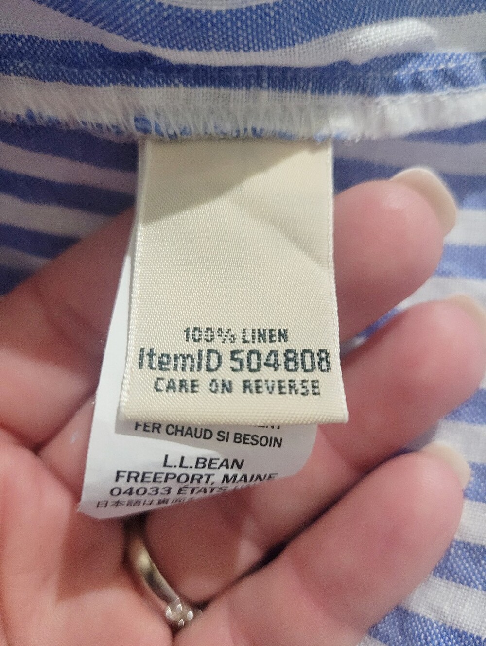 L.L.Bean 100% Linen Woman Tunic Top Medium Blue White Stripe Split Neck Shirt - Picture 7 of 13